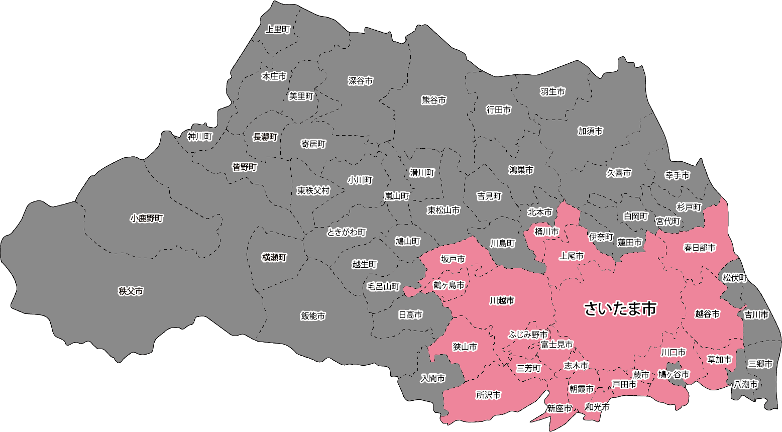 遺品整理の埼玉中央の対応地域MAP