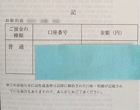 銀行に残っていた残高