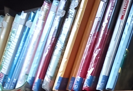 アルバムが置かれた本棚